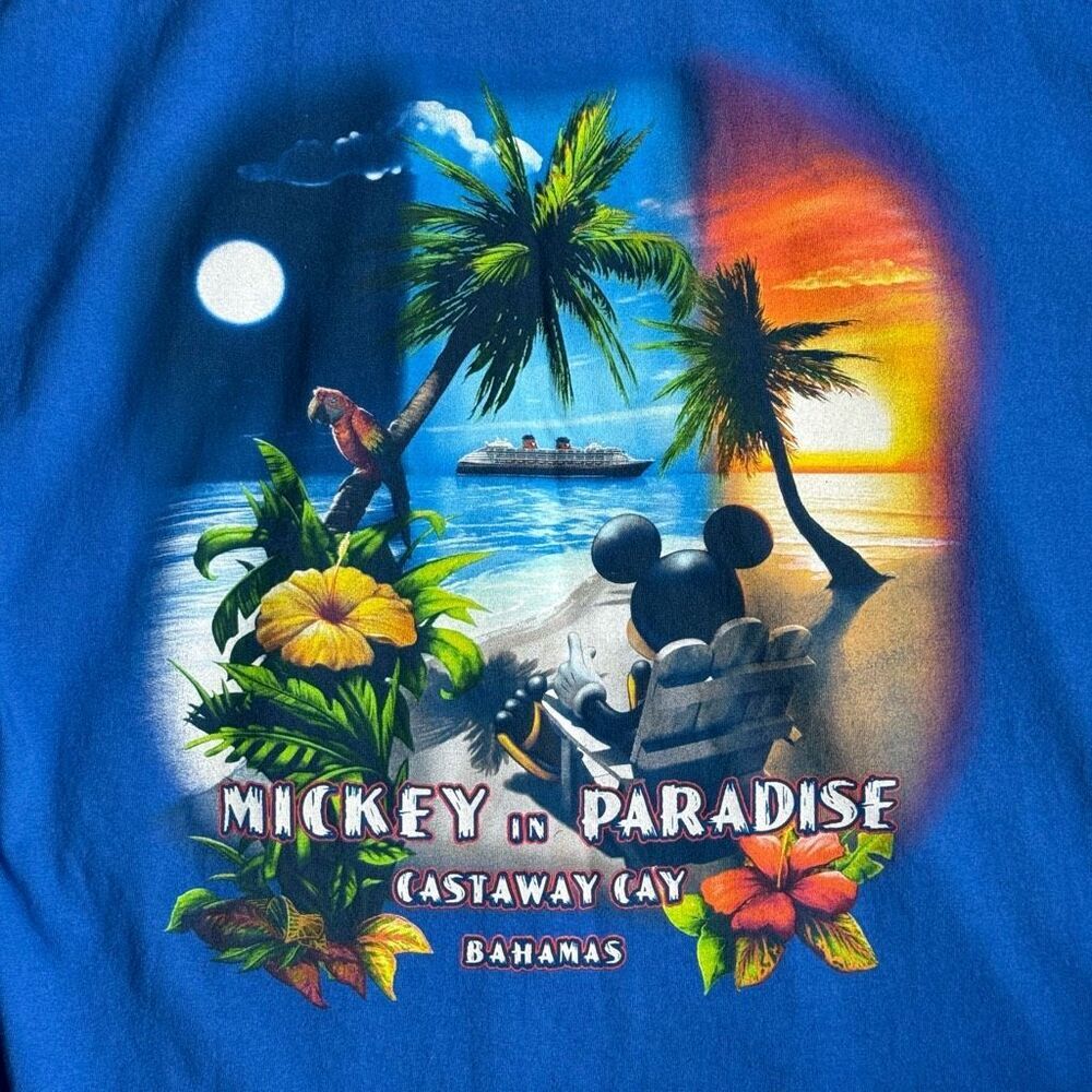 Disney Cruise Line Shirt L Mickey in Paradise Castaway Cay Bahamas Tropical Tee - Picture 5 of 11